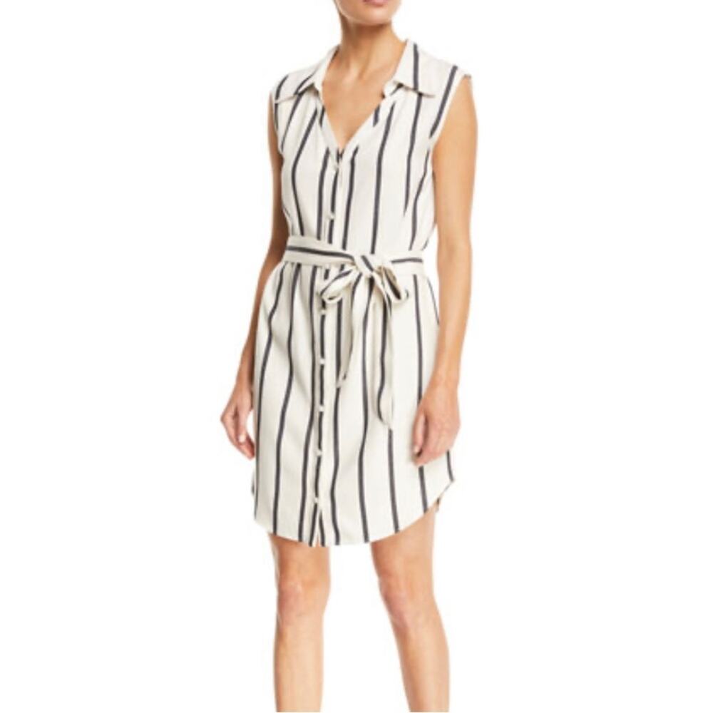 Alice + Olivia Payton Stripe V-Neck Sleeveless Button Down Belted Dress 8